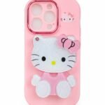 Cute 3D Hello Kitty Pink Silicone iPhone Case | Soft Shockproof Protective Cover with Camera Lens Protection