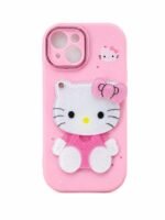 Cute 3D Hello Kitty Pink Silicone iPhone Case | Soft Shockproof Protective Cover with Camera Lens Protection - Image 3