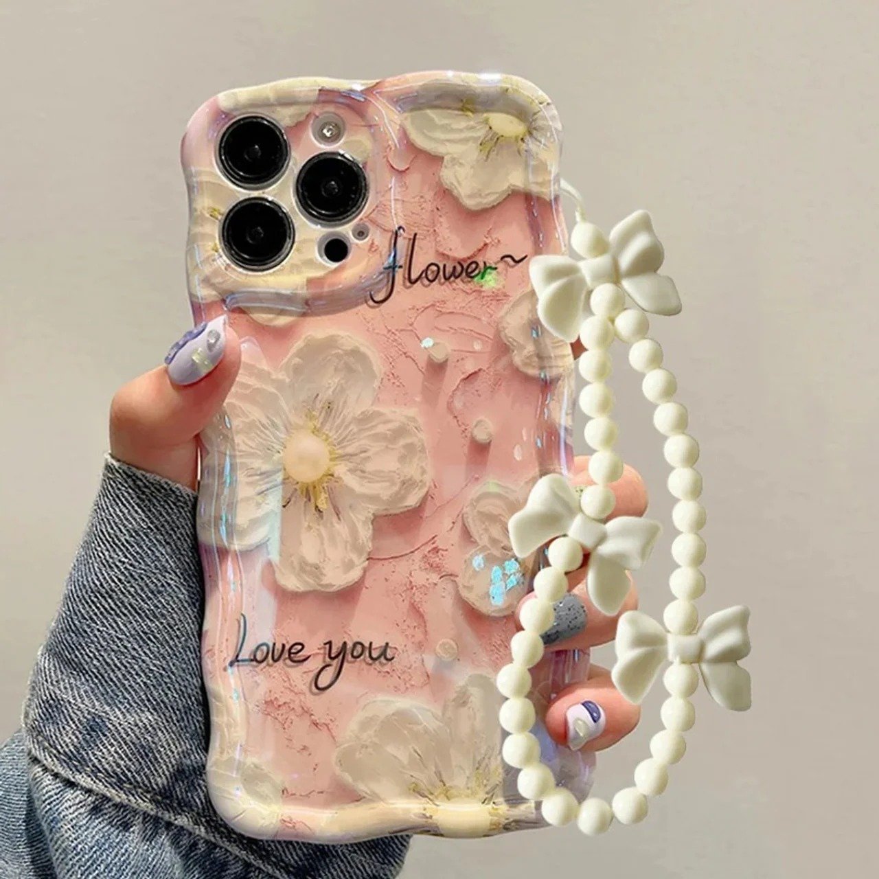 3D painting Aesthetic Cosmos Floral Case with Charm for iPhone - Image 4