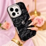 Premium Black Marble iPhone Case | Luxury Metallic Camera Frame Protective Cover | Stylish iPhone Case - Image 3